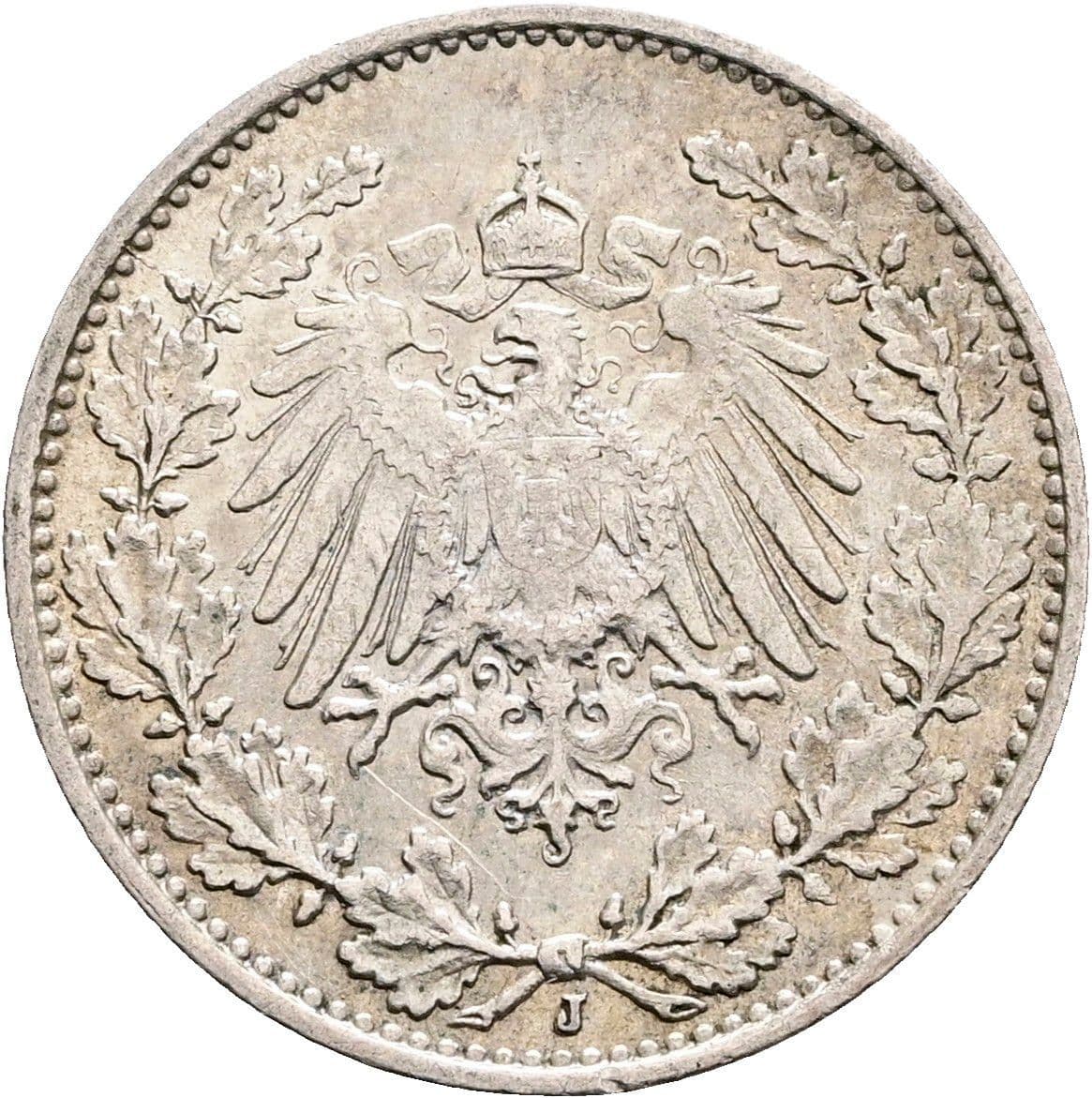 1/2 Mark 1909 J – Rückseite