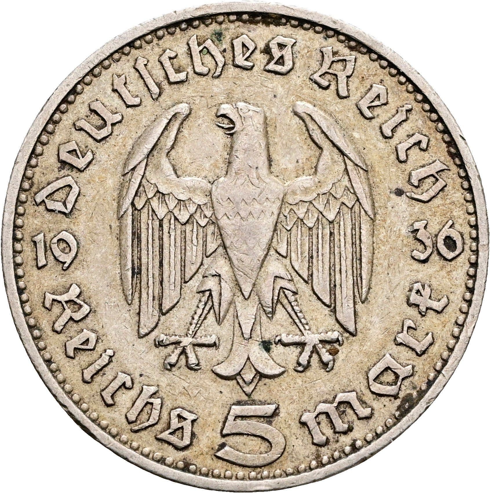 5 Reichsmark 1936 J – Rückseite