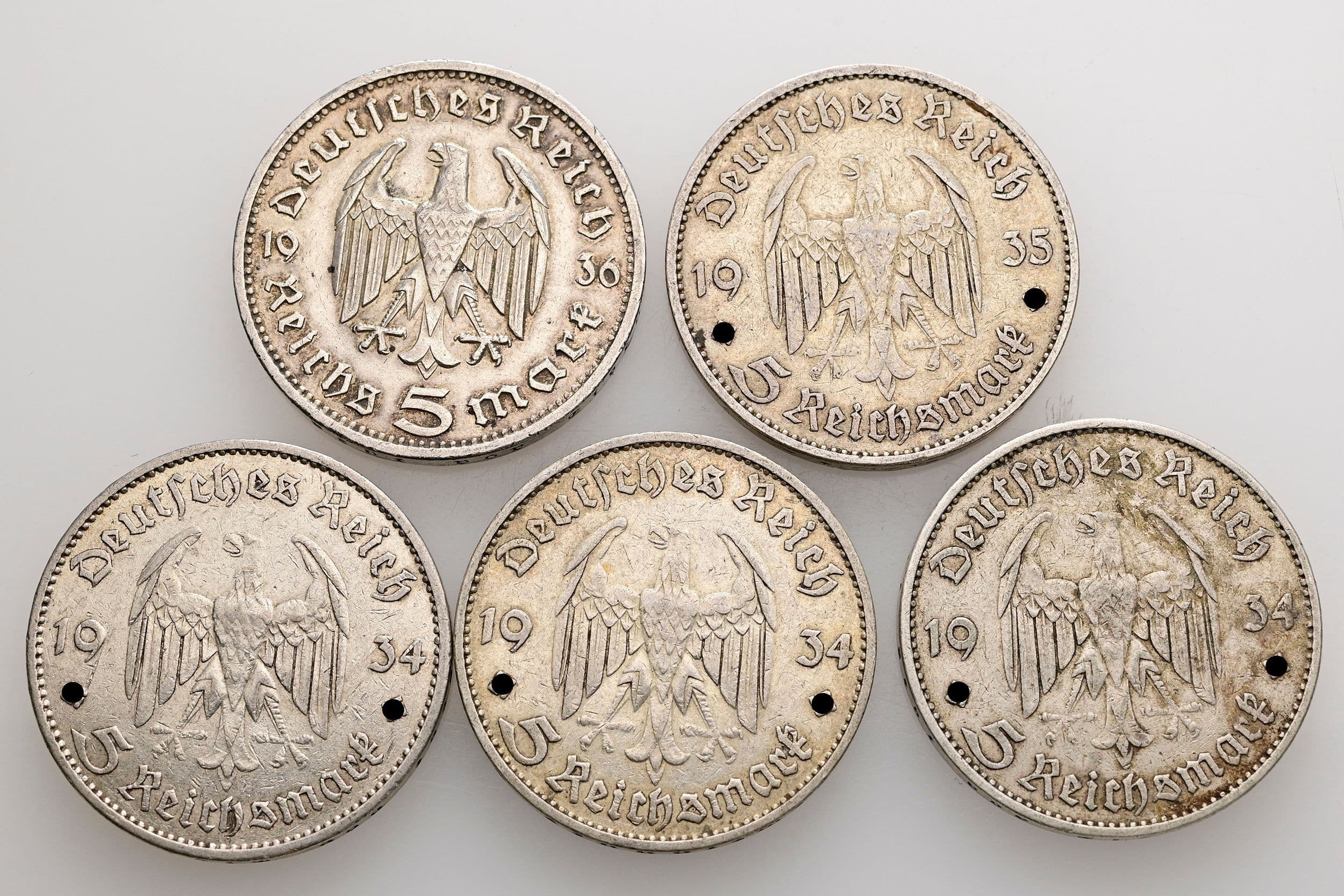 Lot 5 Stück 5 Reichsmark – Rückseite