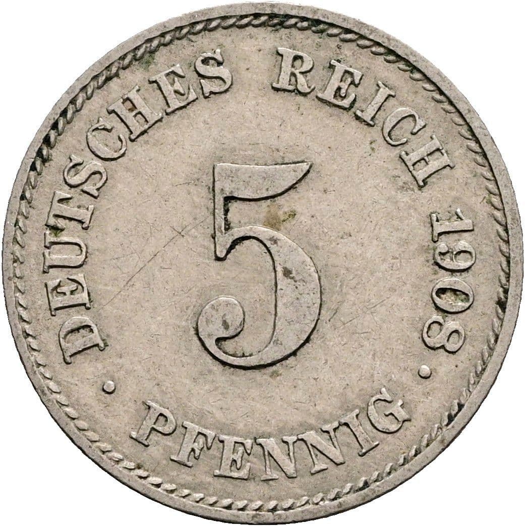 5 Pfennig 1908 E – Vorderseite