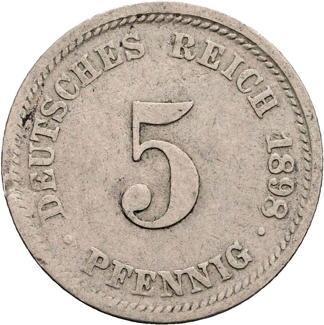 5 Pfennig 1898 D – Vorderseite