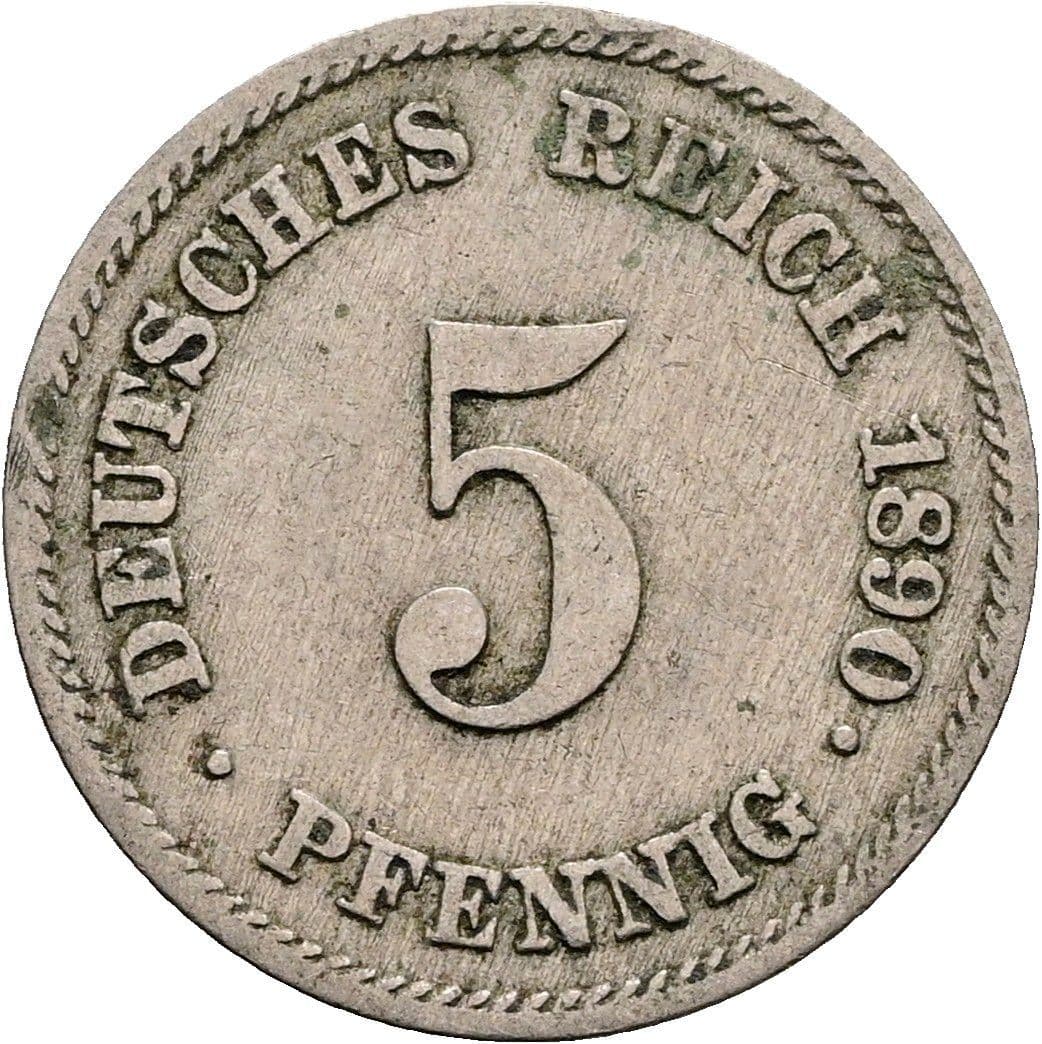 5 Pfennig 1890 E – Vorderseite