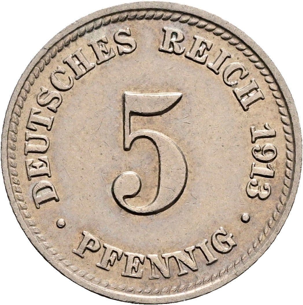 5 Pfennig 1913 D – Vorderseite