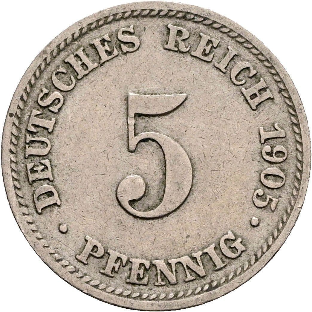 5 Pfennig 1905 D – Vorderseite