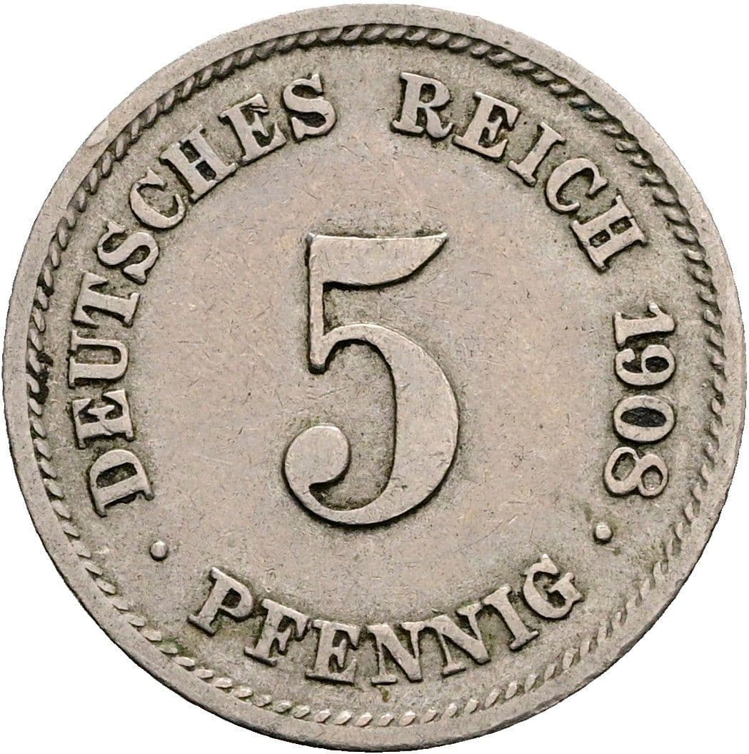 5 Pfennig 1908 G – Vorderseite