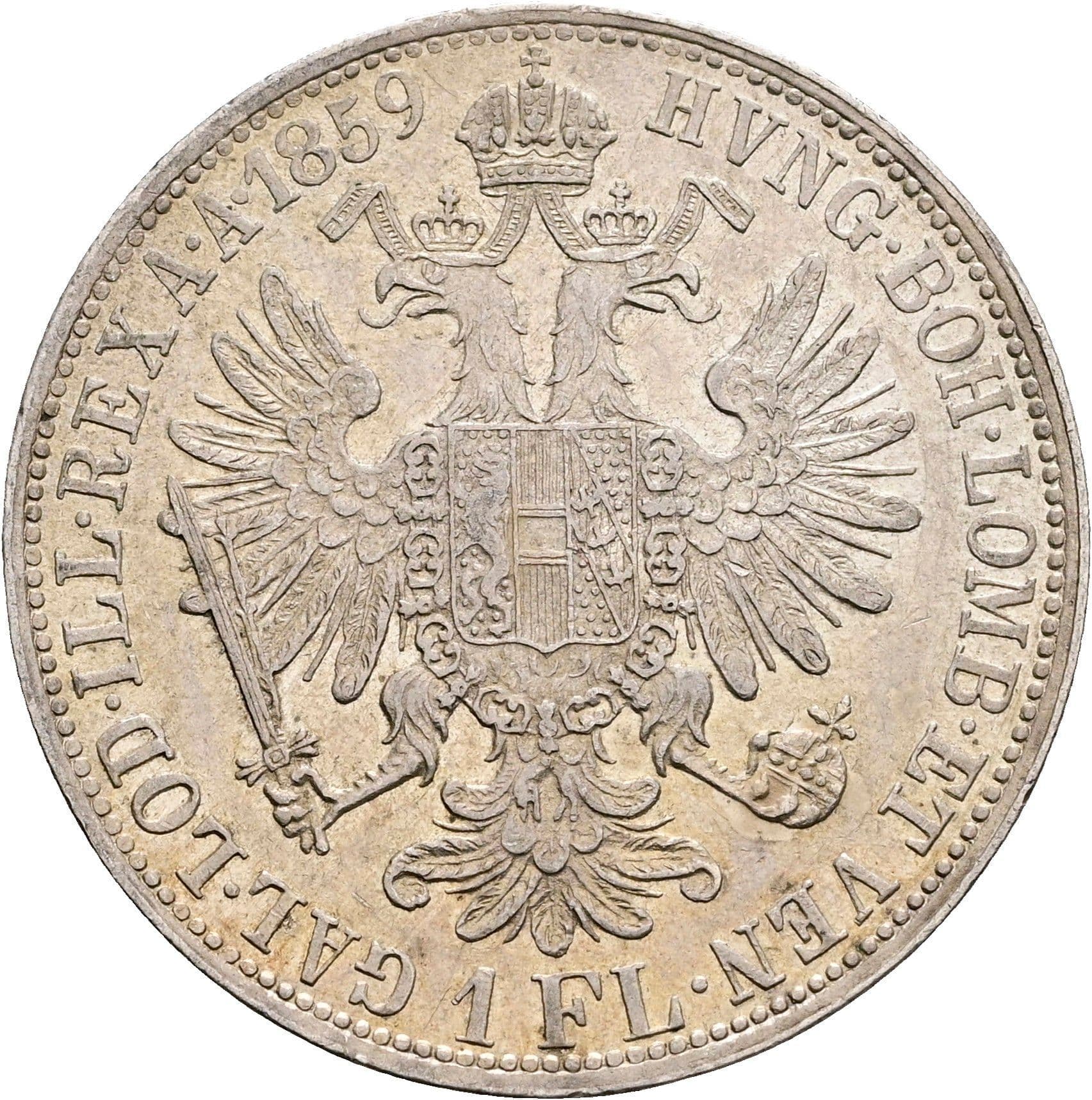 1 Gulden Franz Joseph I. 1848-1916 Wien 1859 A – Rückseite