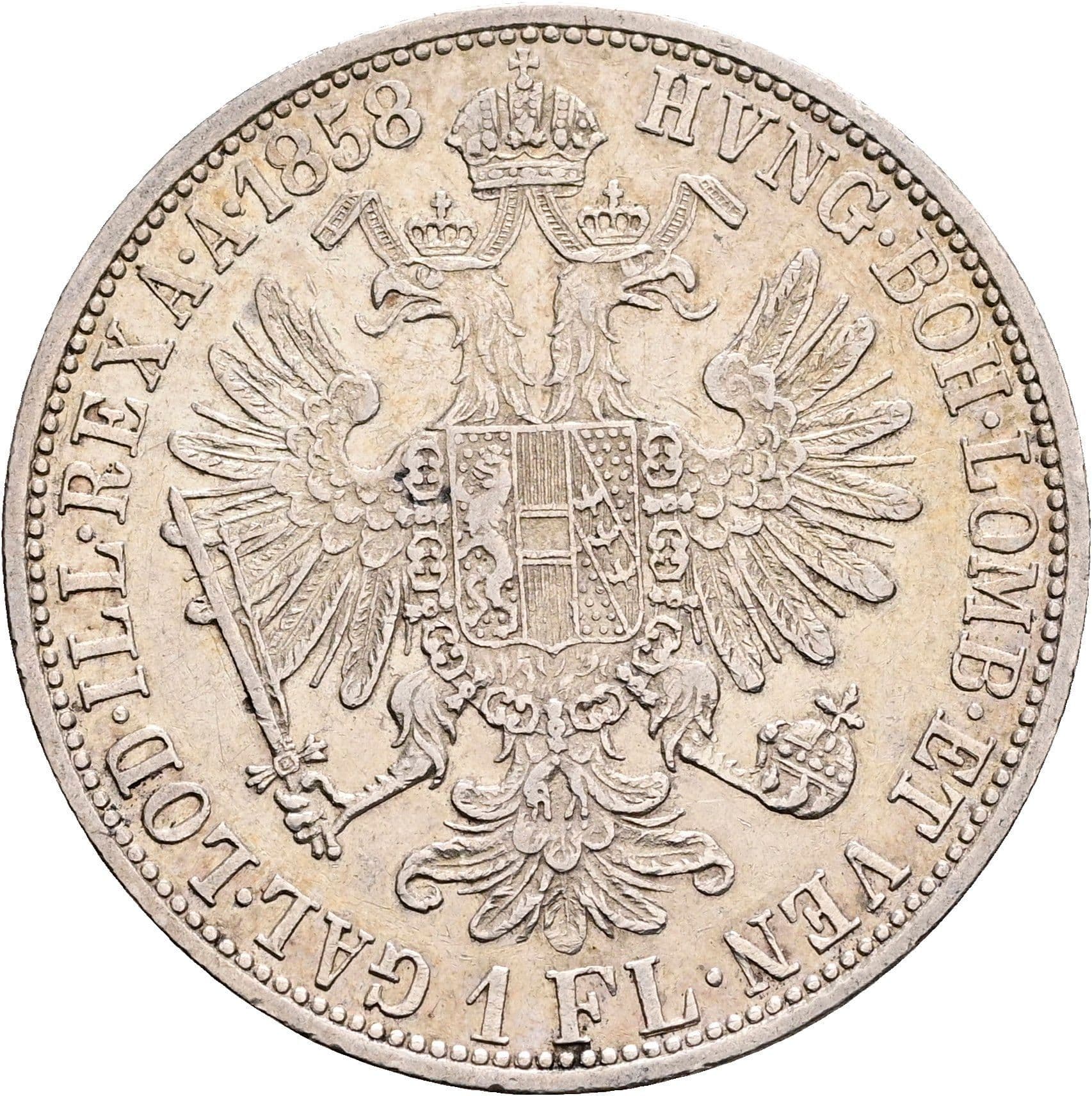 1 Gulden Franz Joseph I. 1848-1916 Wien 1858 A – Rückseite