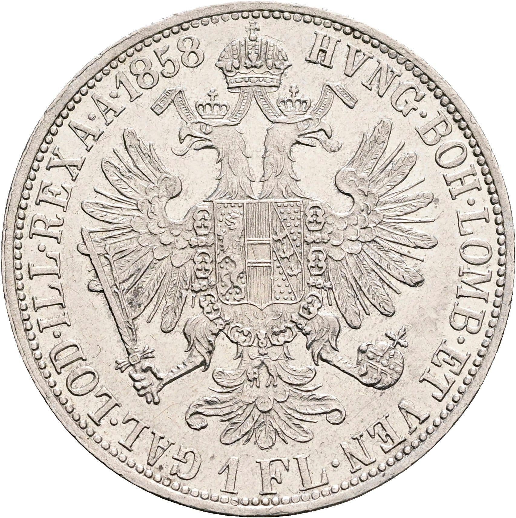 1 Gulden Franz Joseph I. 1848-1916 Wien 1858 A – Rückseite