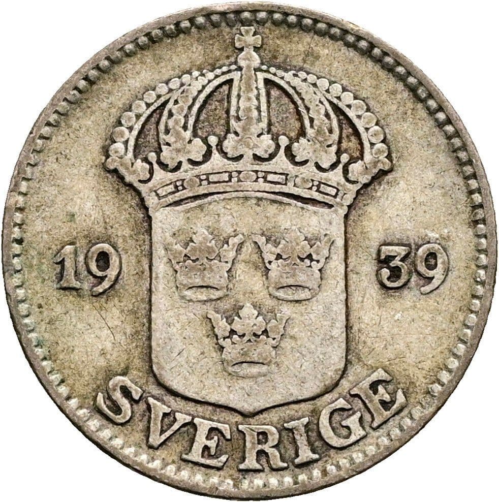 25 Öre Gustav V. 1907-1950 1939 – Rückseite