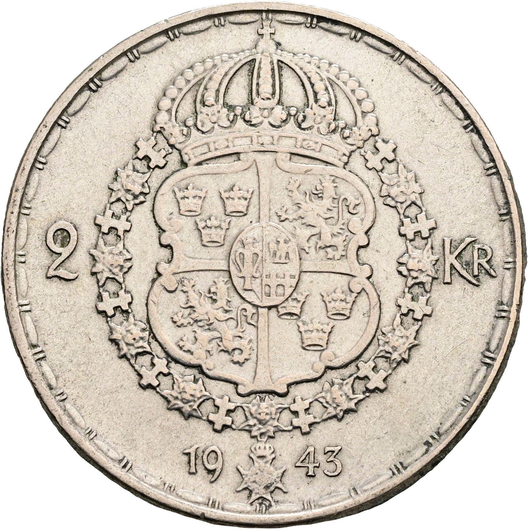 2 Kronor Gustav V. 1907-1950 1943 – Rückseite