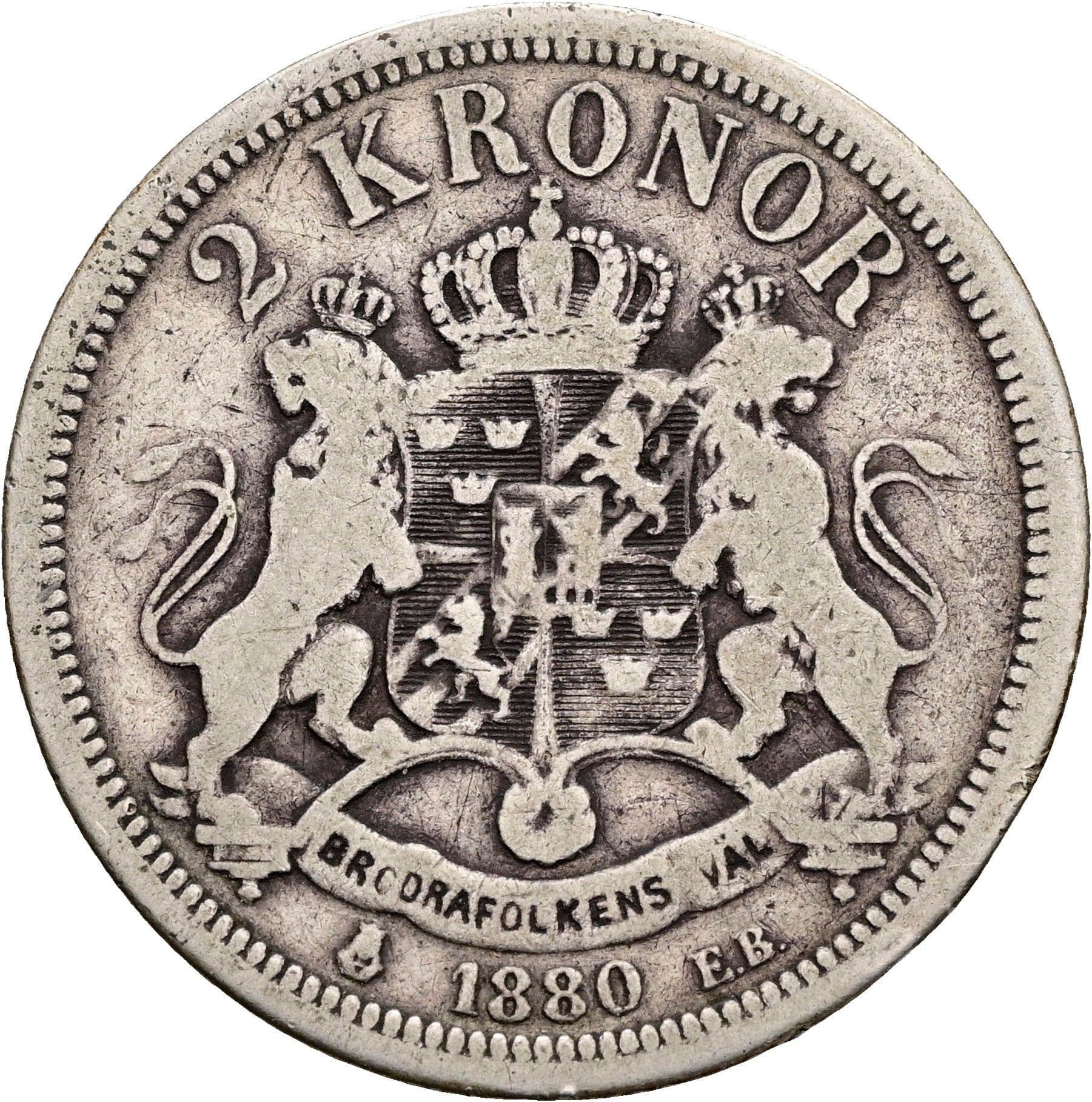 2 Kronor Oskar II. 1872-1907 1880 – Rückseite