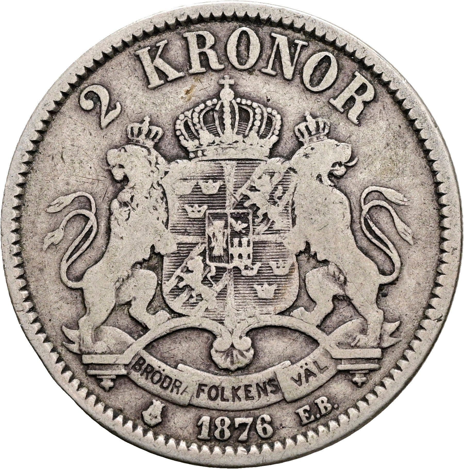 2 Kronor Oskar II. 1872-1907 1876 – Rückseite
