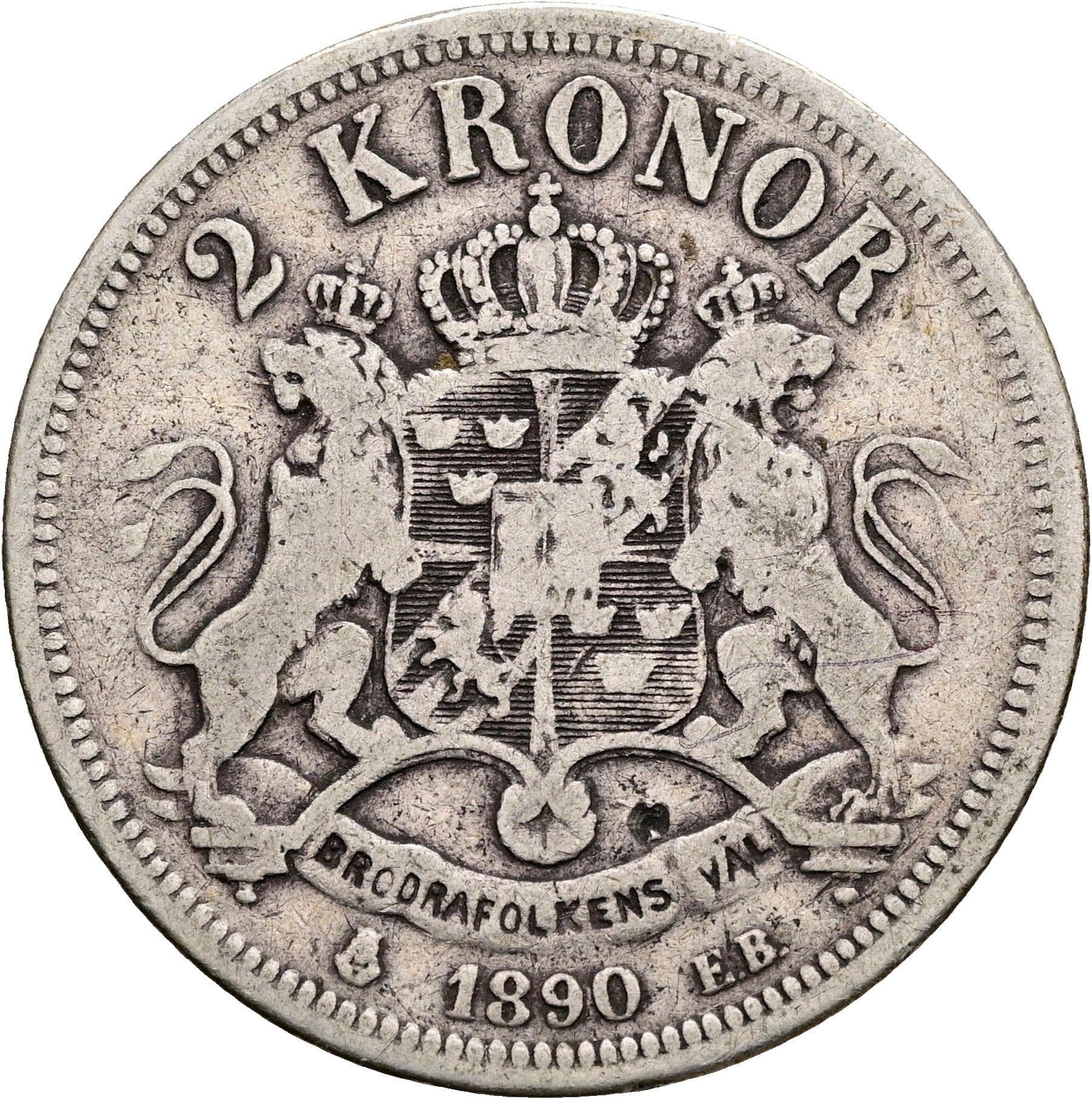 2 Kronor Oskar II. 1872-1907 1890 – Rückseite