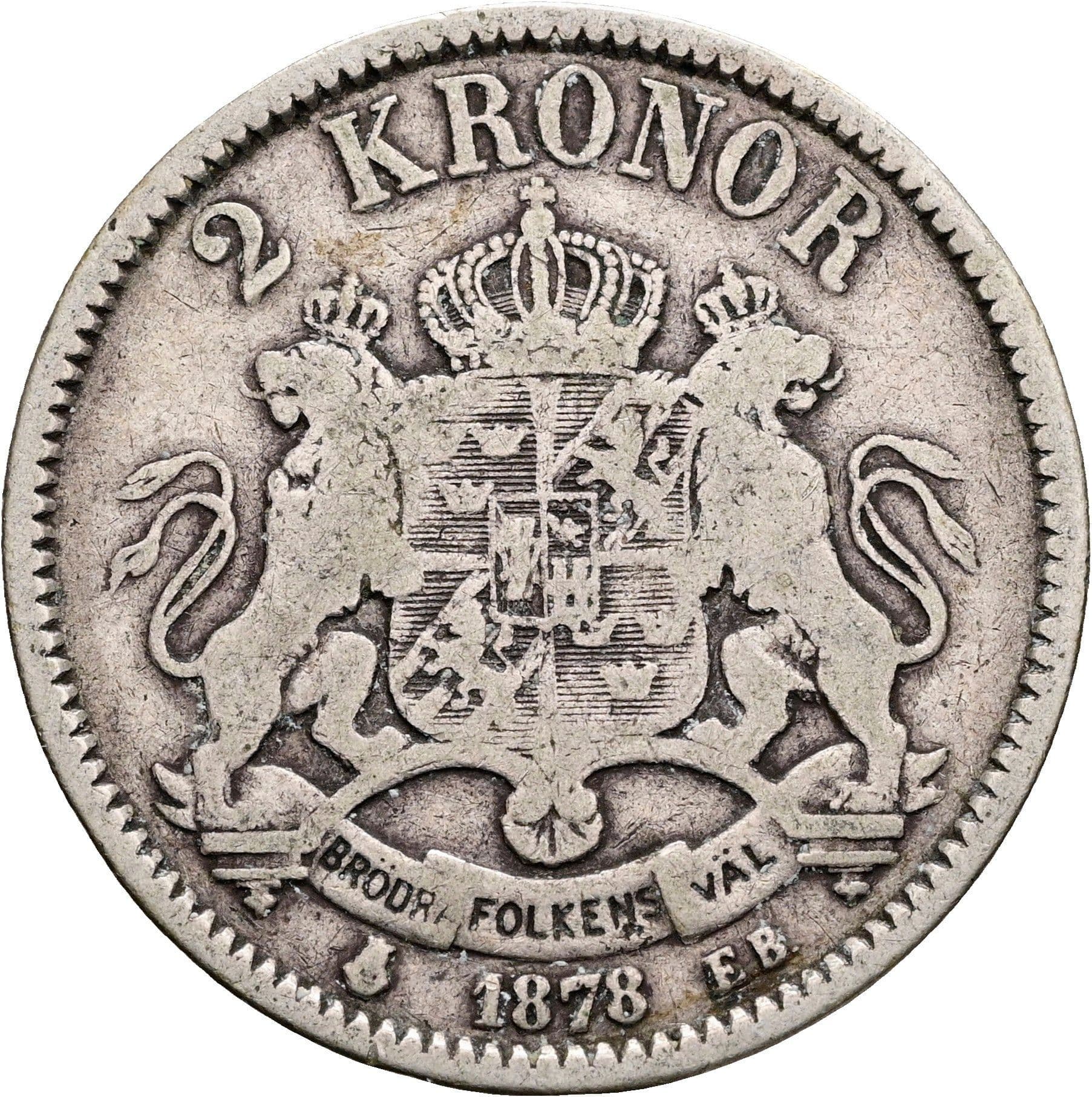 2 Kronor Oskar II. 1872-1907 1878 – Rückseite