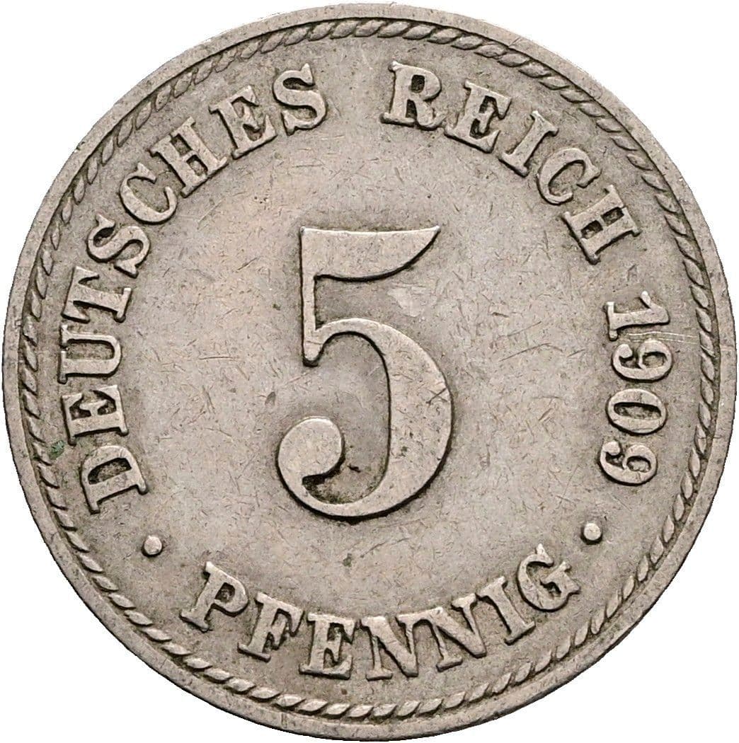 5 Pfennig 1909 A – Vorderseite