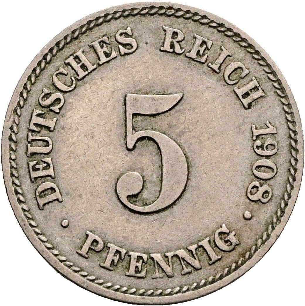 5 Pfennig 1908 E – Vorderseite