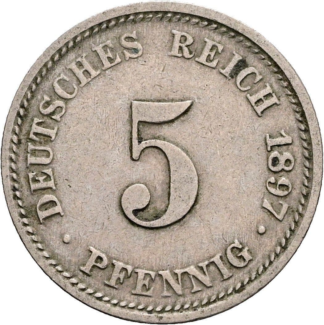 5 Pfennig 1897 D – Vorderseite