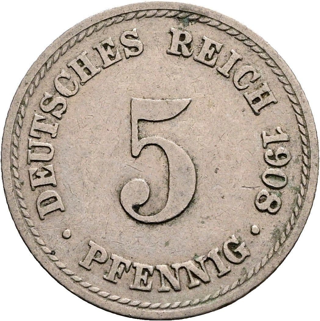5 Pfennig 1908 A – Vorderseite