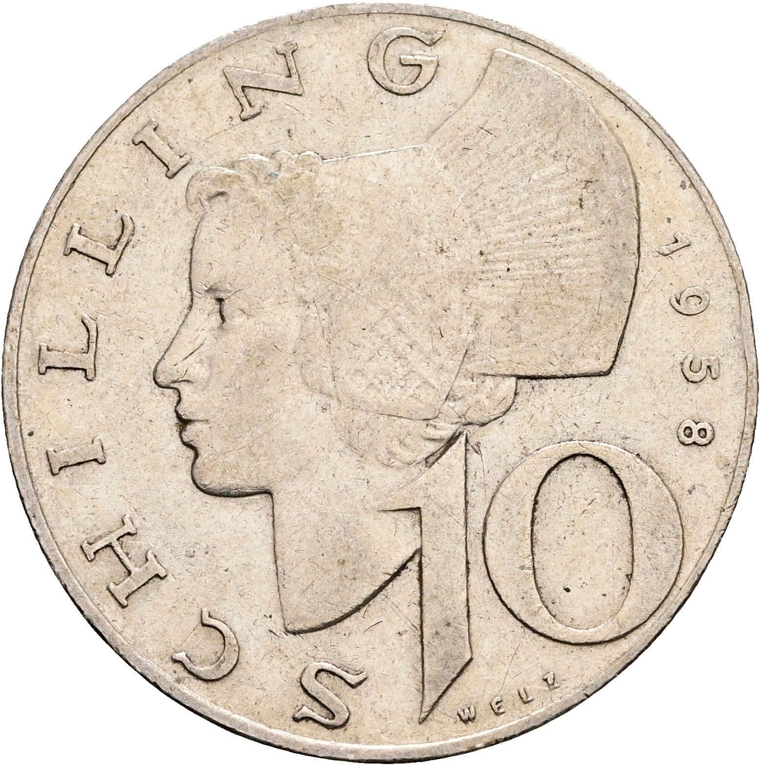10 Schilling 1958 – Vorderseite