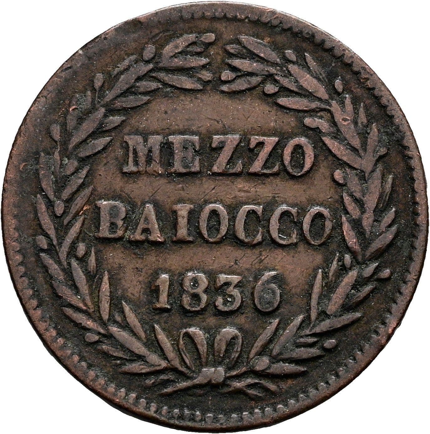 Mezzo Baiocco Papst Gregor XVI. 1831-1846 1836 B – Vorderseite