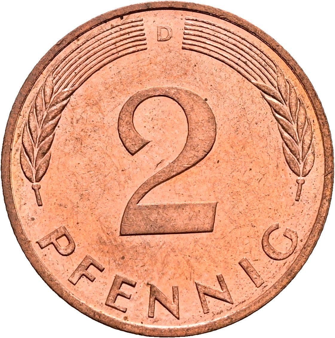 2 Pfennig 1991 D – Vorderseite