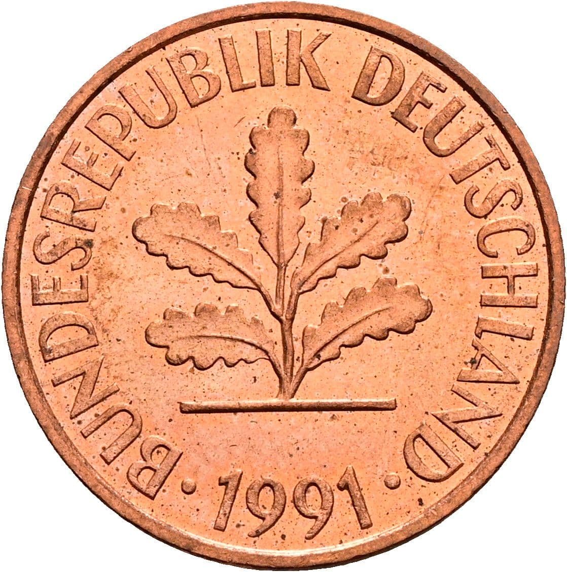 2 Pfennig 1991 D – Rückseite
