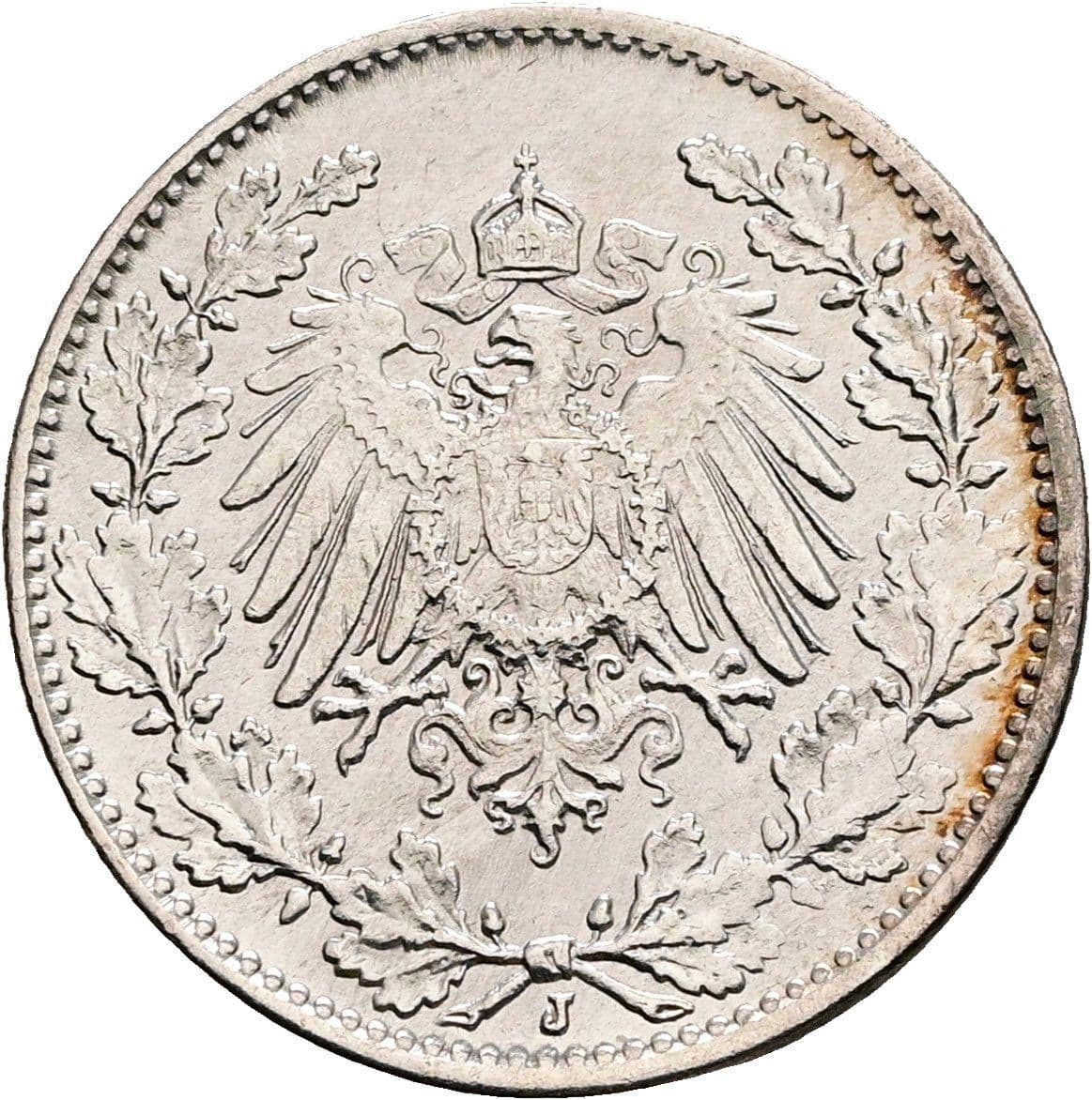 1/2 Mark 1918 J – Rückseite