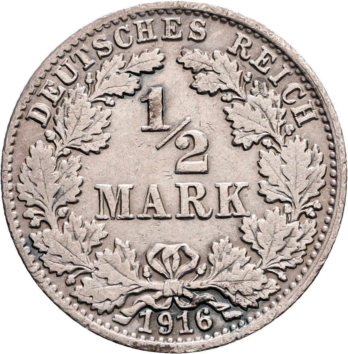 1/2 Mark 1916 J – Vorderseite