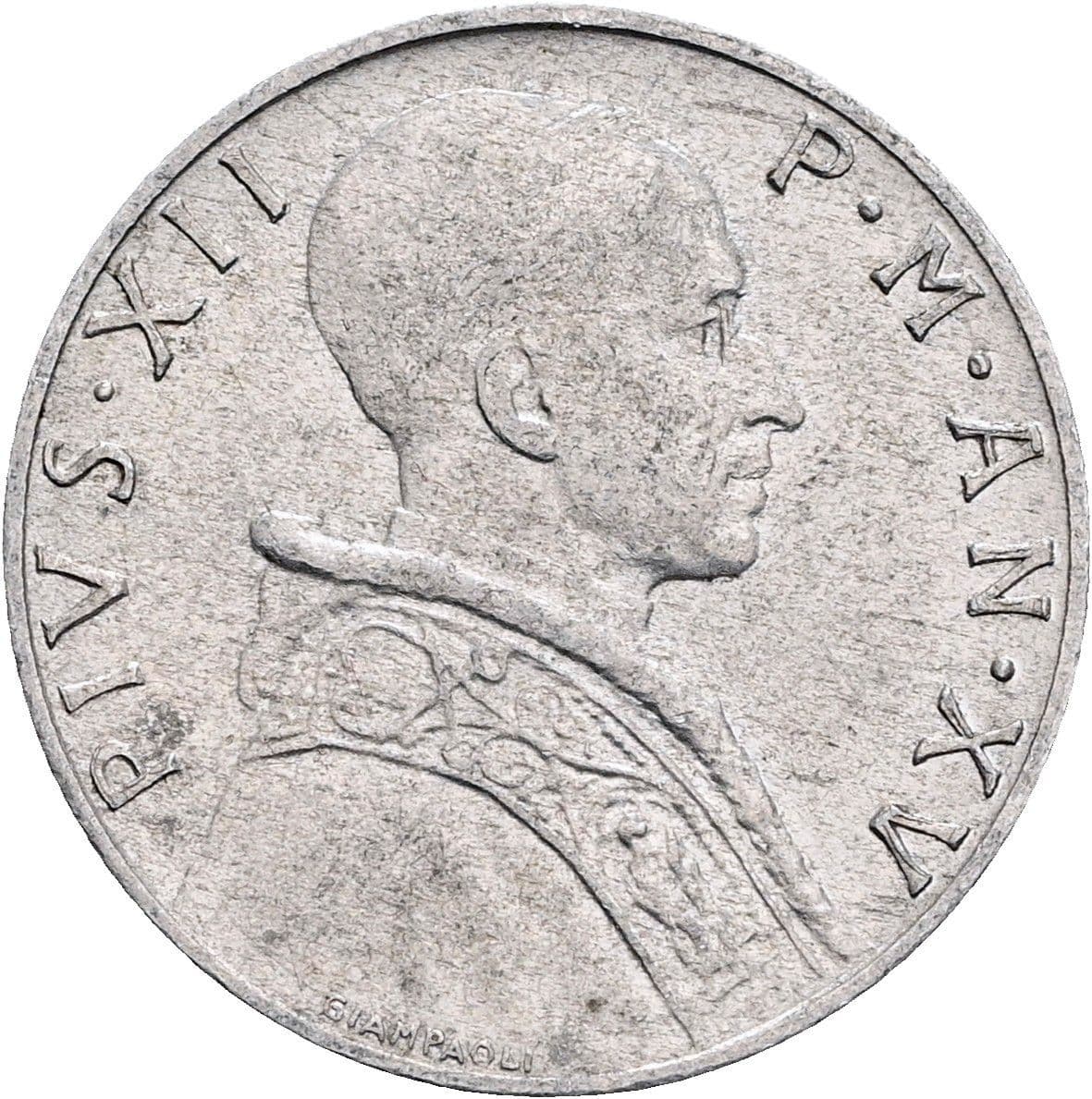 5 Lire Papst Pius XII. 1939-1958 1953 – Vorderseite