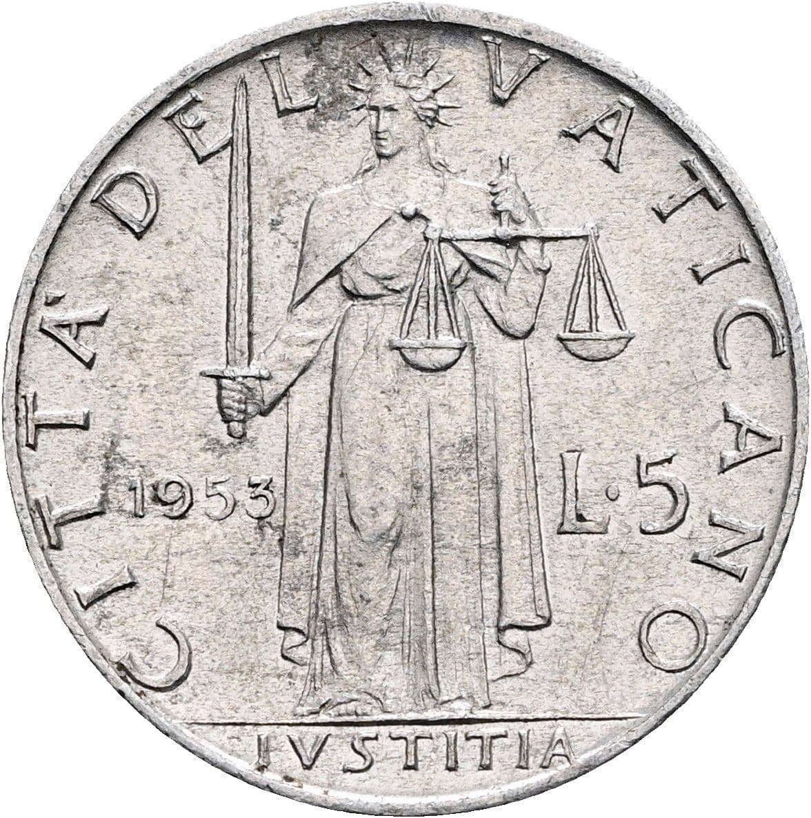 5 Lire Papst Pius XII. 1939-1958 1953 – Rückseite