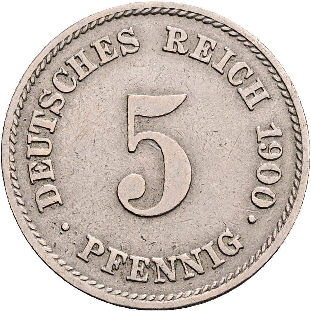 5 Pfennig 1900 E – Vorderseite