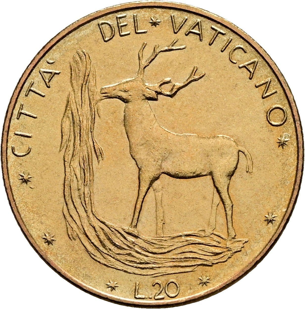 20 Lire Papst Paul VI. 1963-1978 1975 – Vorderseite