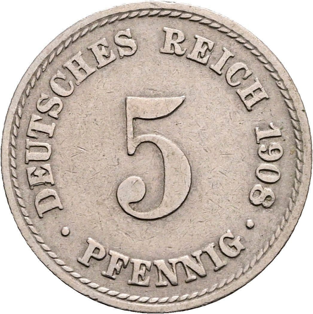 5 Pfennig 1908 A – Vorderseite