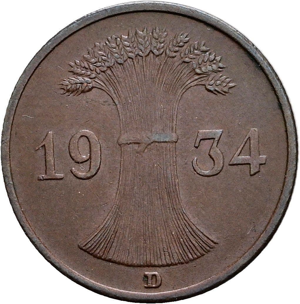 1 Reichspfennig 1934 D – Rückseite