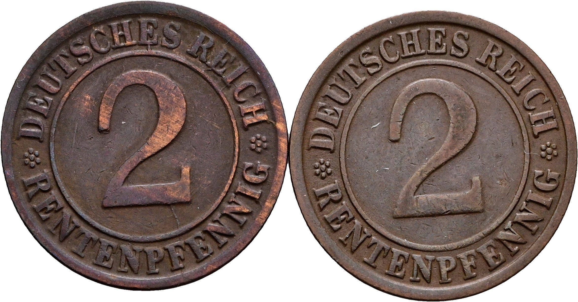 2 Rentenpfennig 1923 G + 1924 G – Vorderseite