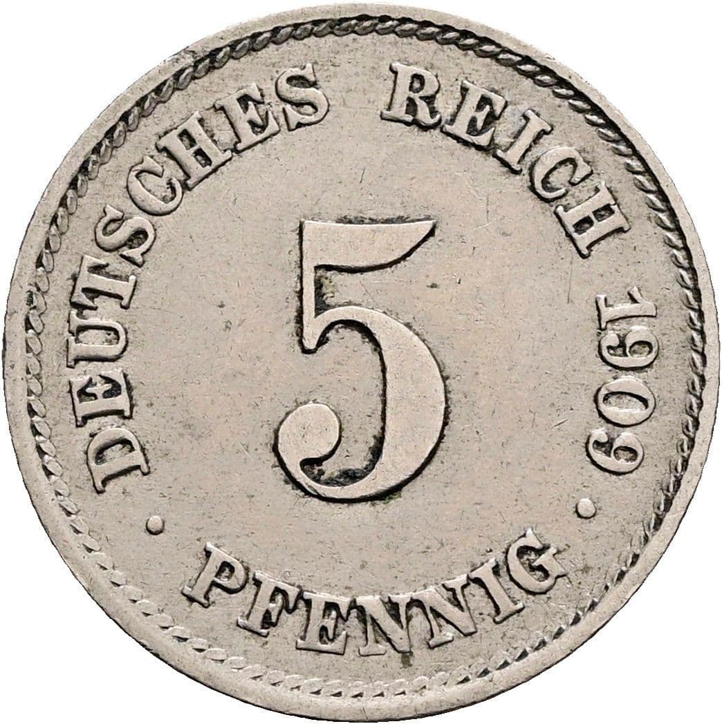 5 Pfennig 1909 E – Vorderseite