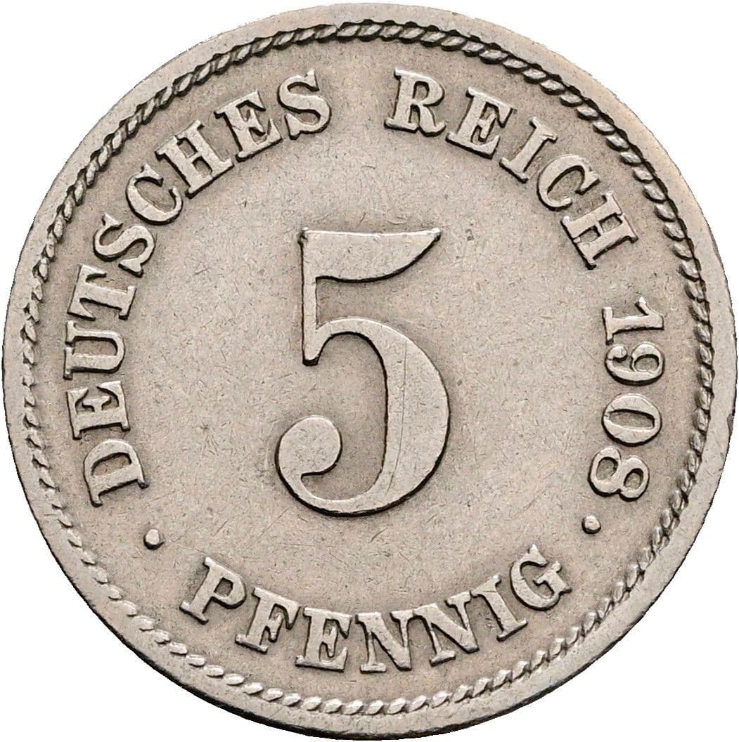 5 Pfennig 1908 E – Vorderseite