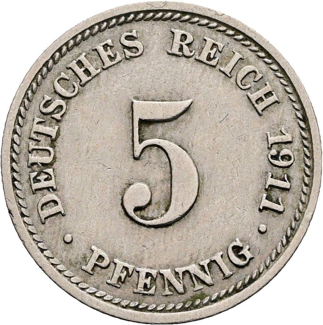 5 Pfennig 1911 D – Vorderseite