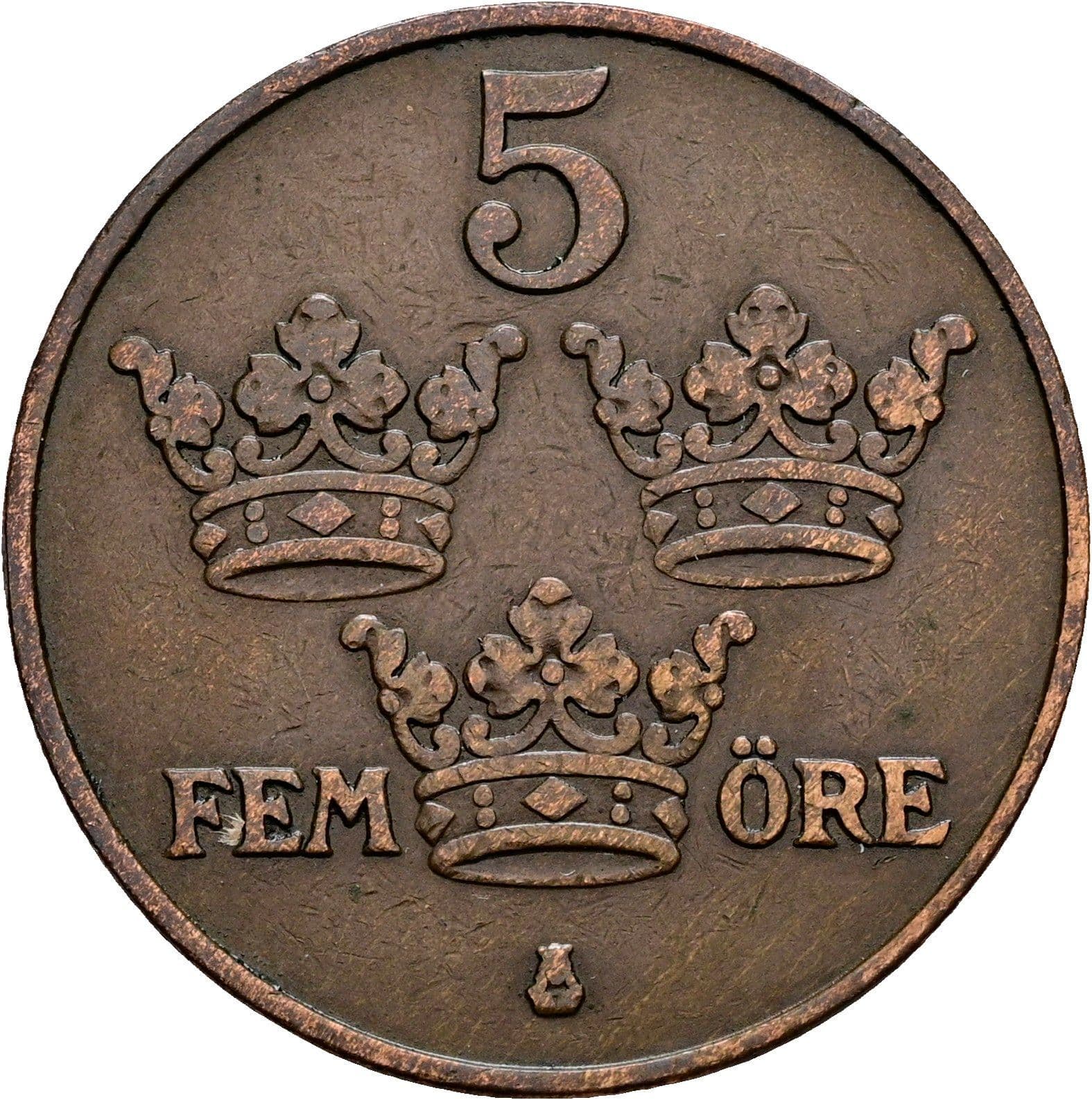 5 Öre Gustaf V. 1907-1950 1916 – Vorderseite
