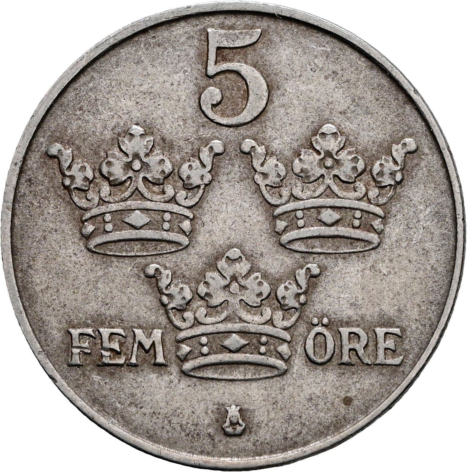 5 Öre Gustaf V. 1907-1950 1942 – Vorderseite