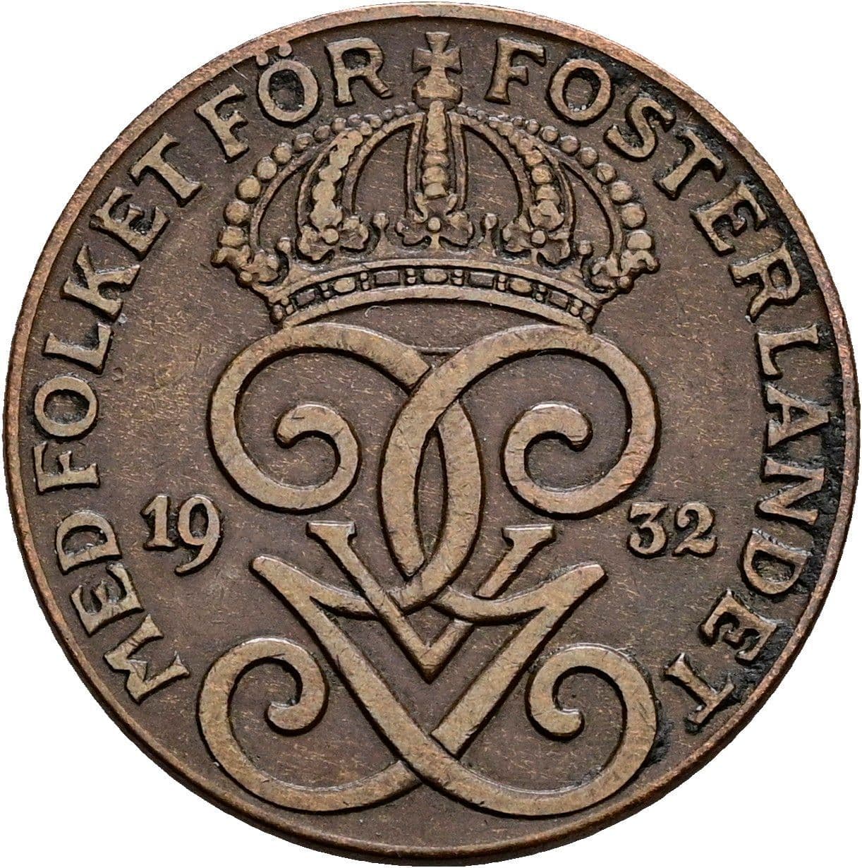 2 Öre Gustaf V. 1907-1950 1932 – Rückseite
