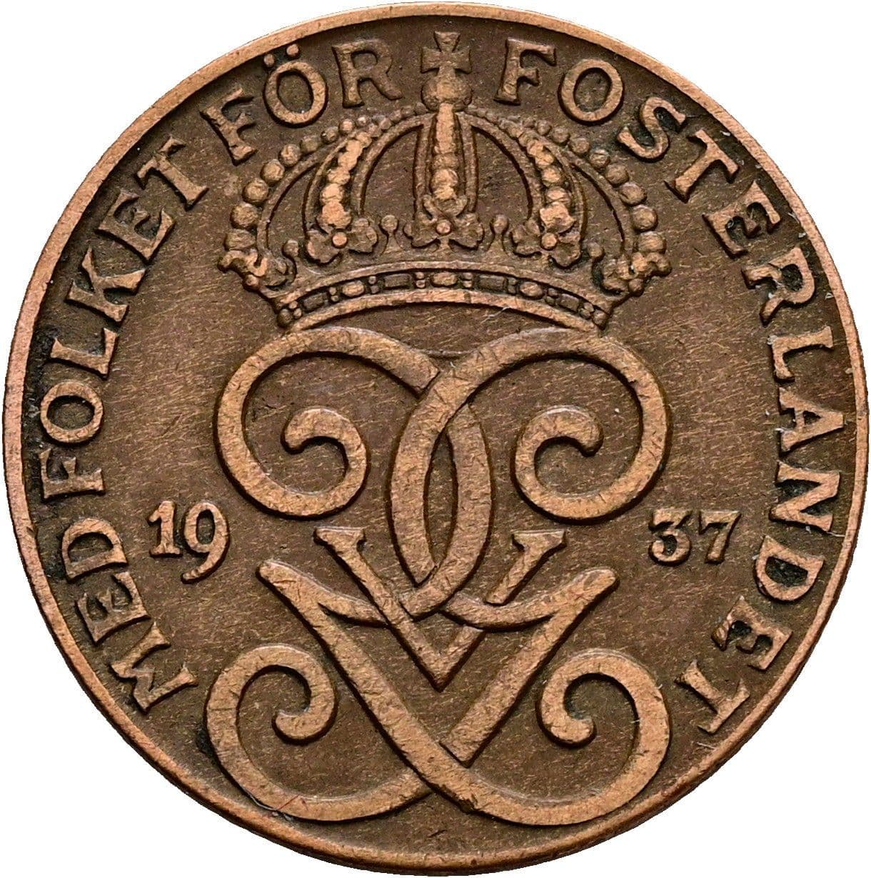 2 Öre Gustaf V. 1907-1950 1937 – Rückseite