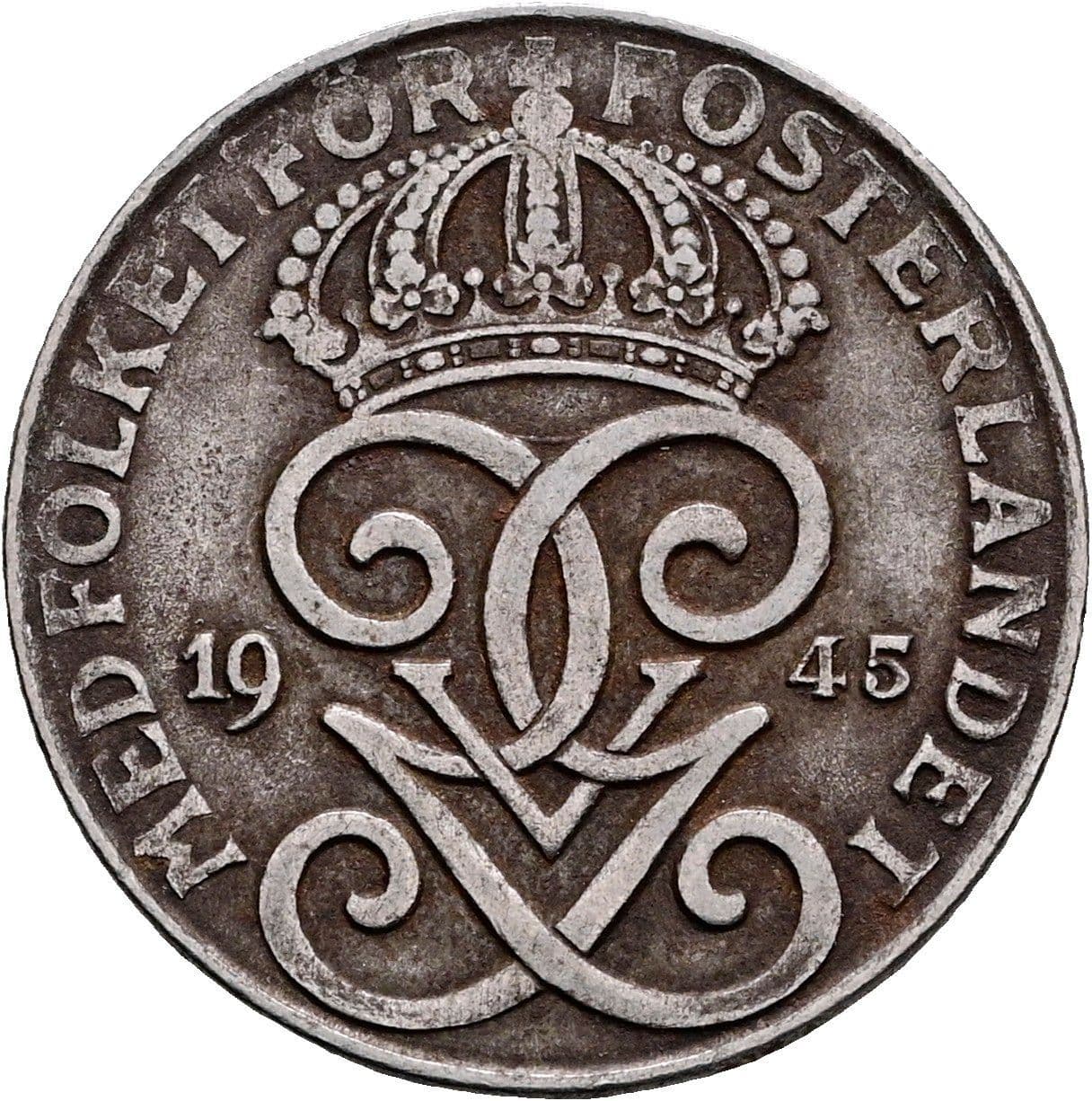 2 Öre Gustaf V. 1907-1950 1945 – Rückseite