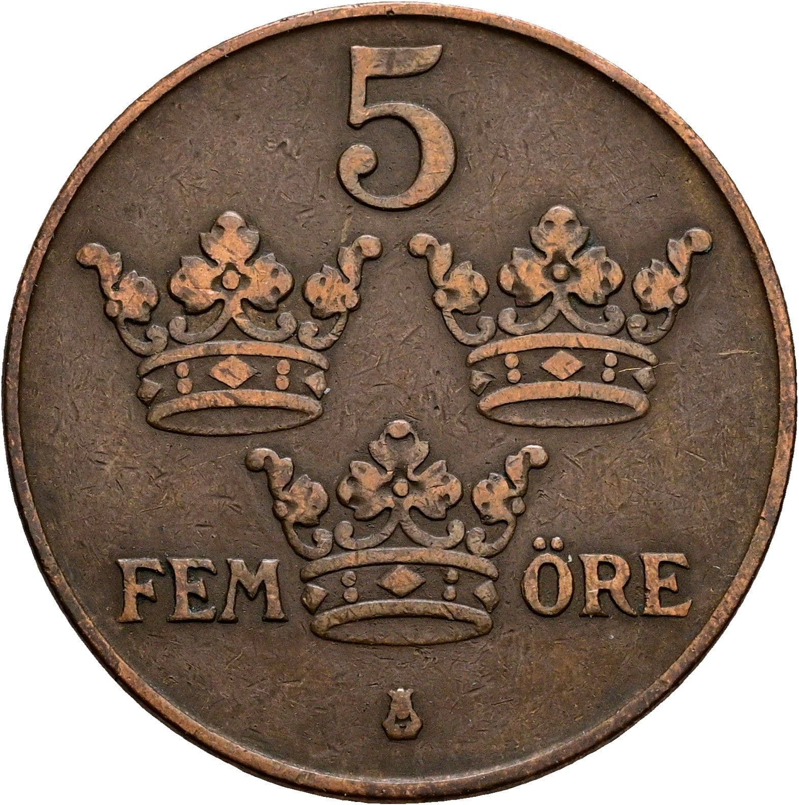 5 Öre Gustaf V. 1907-1950 1922 – Vorderseite