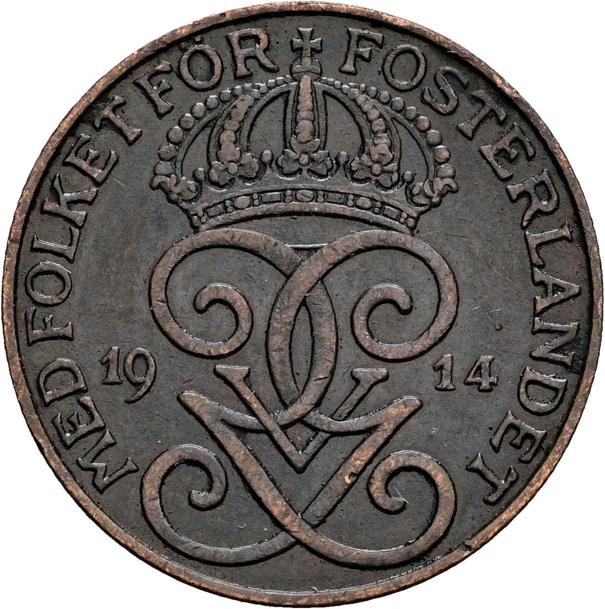 2 Öre Gustaf V. 1907-1950 1914 – Rückseite