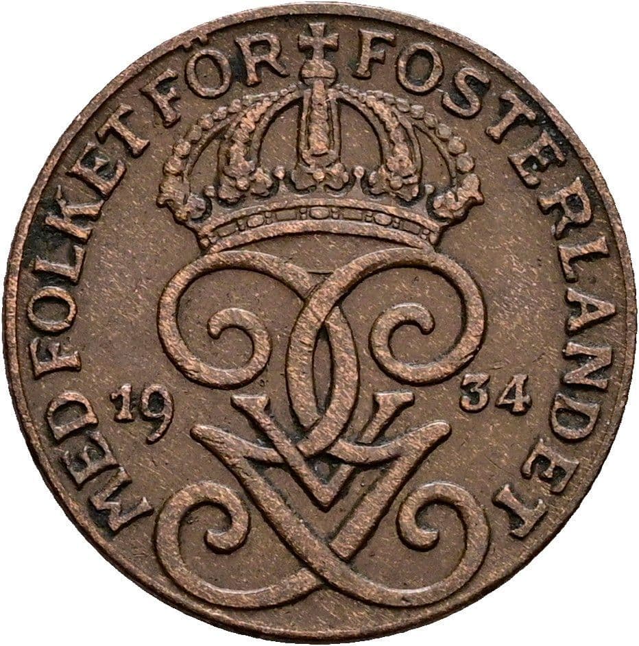 1 Öre Gustaf V. 1907-1950 1934 – Rückseite