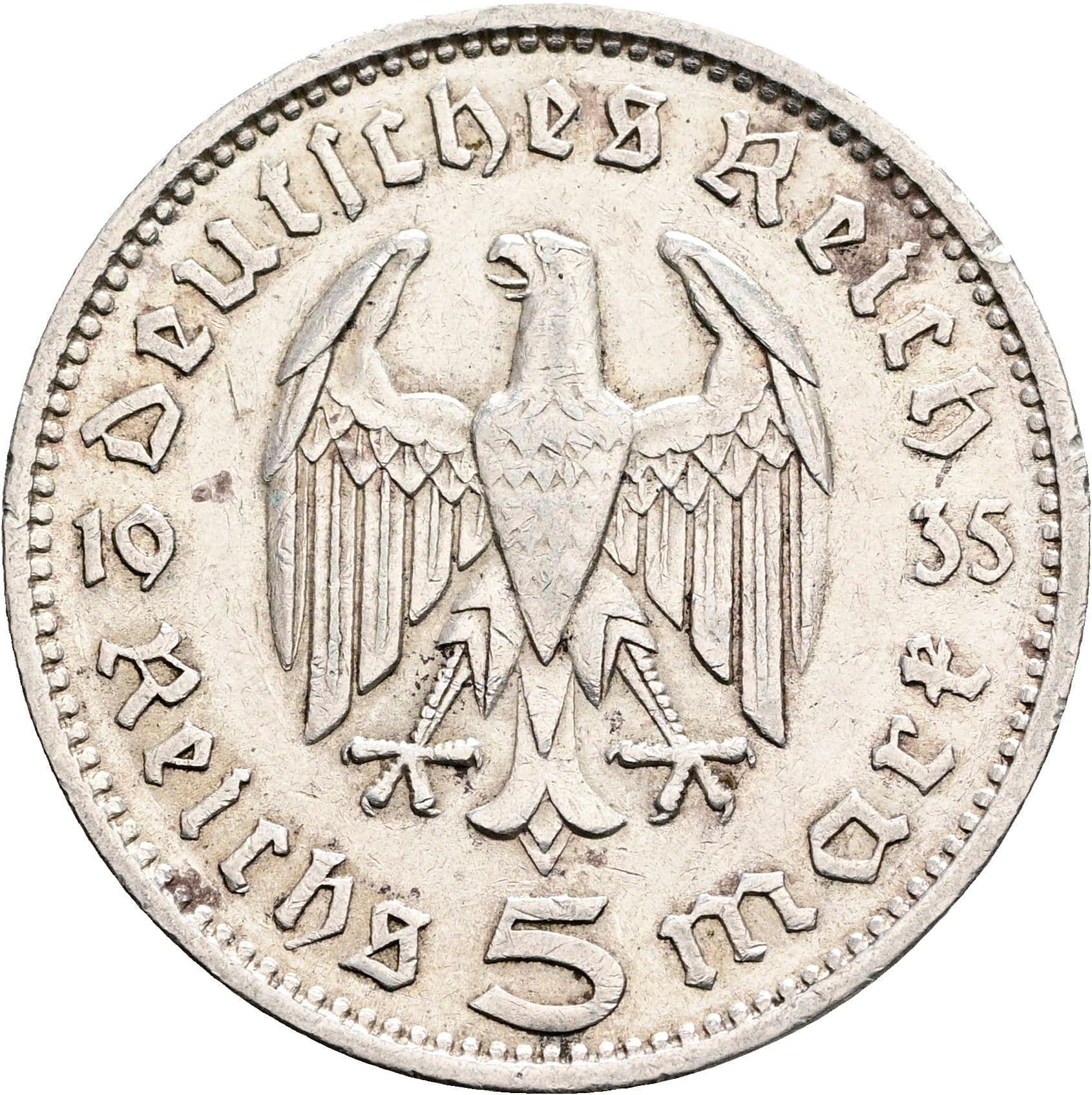 5 Reichsmark Stuttgart 1935 F – Rückseite