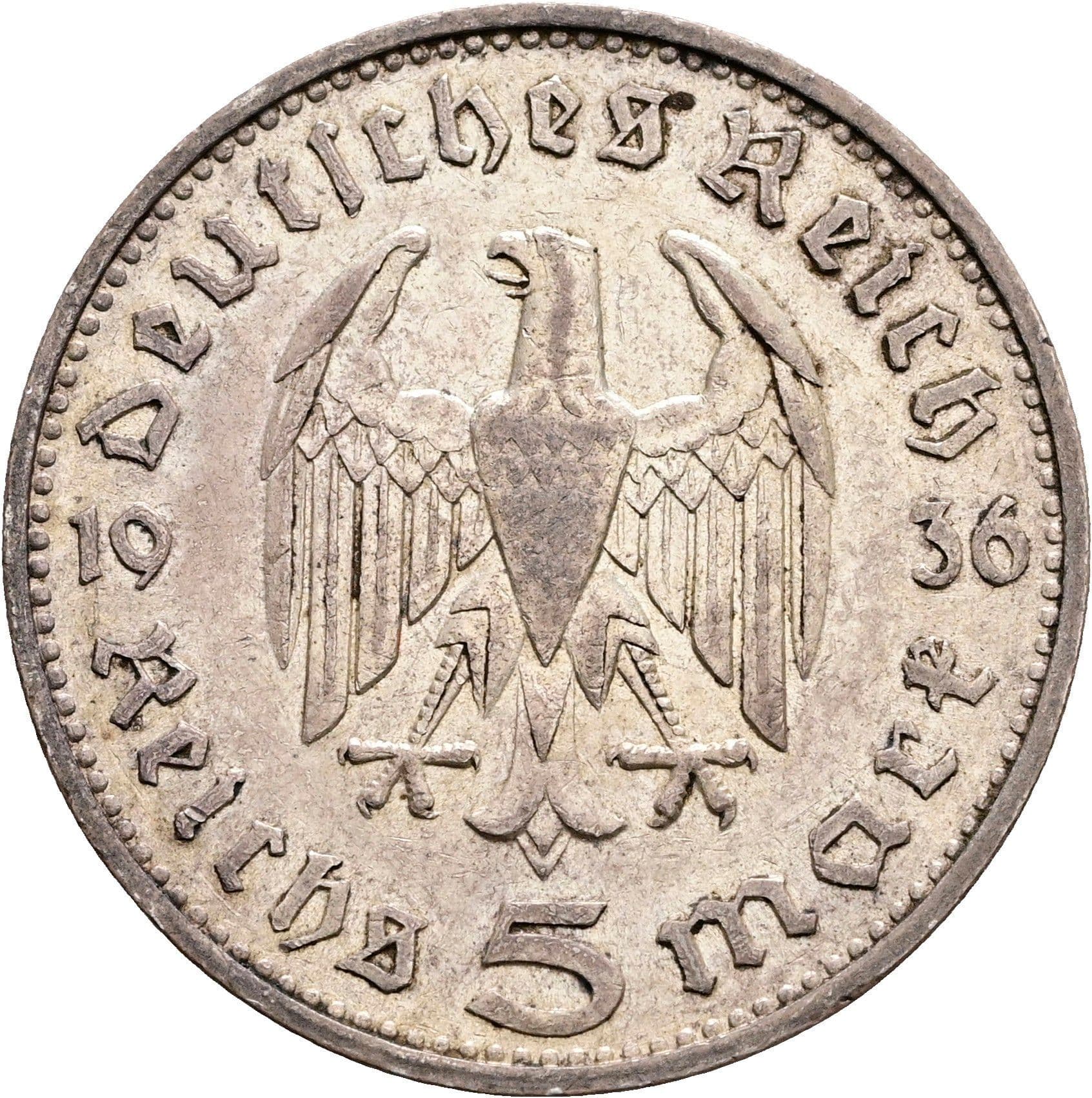 5 Reichsmark Stuttgart 1936 F – Rückseite