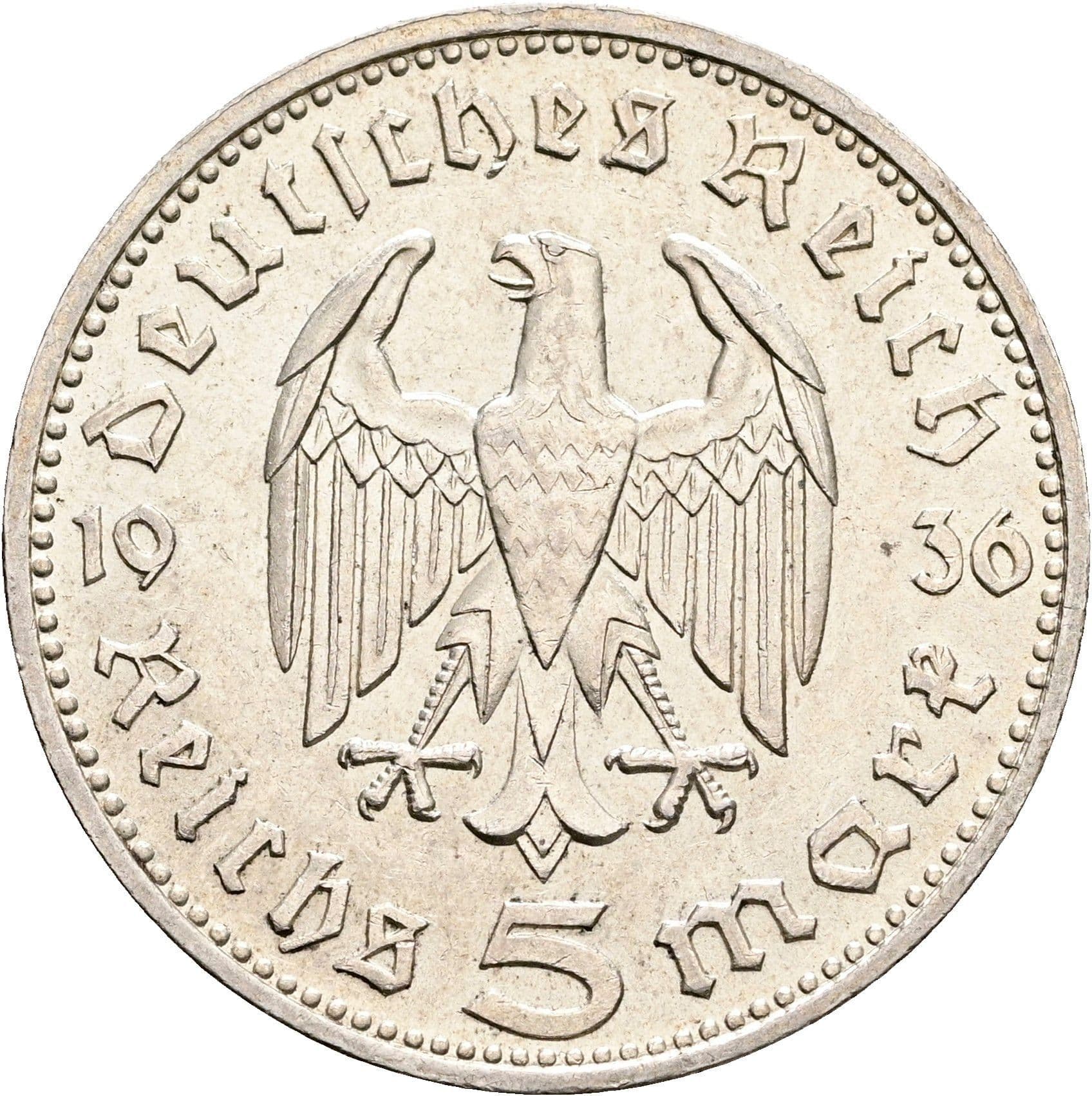 5 Reichsmark Hamburg 1936 J – Rückseite