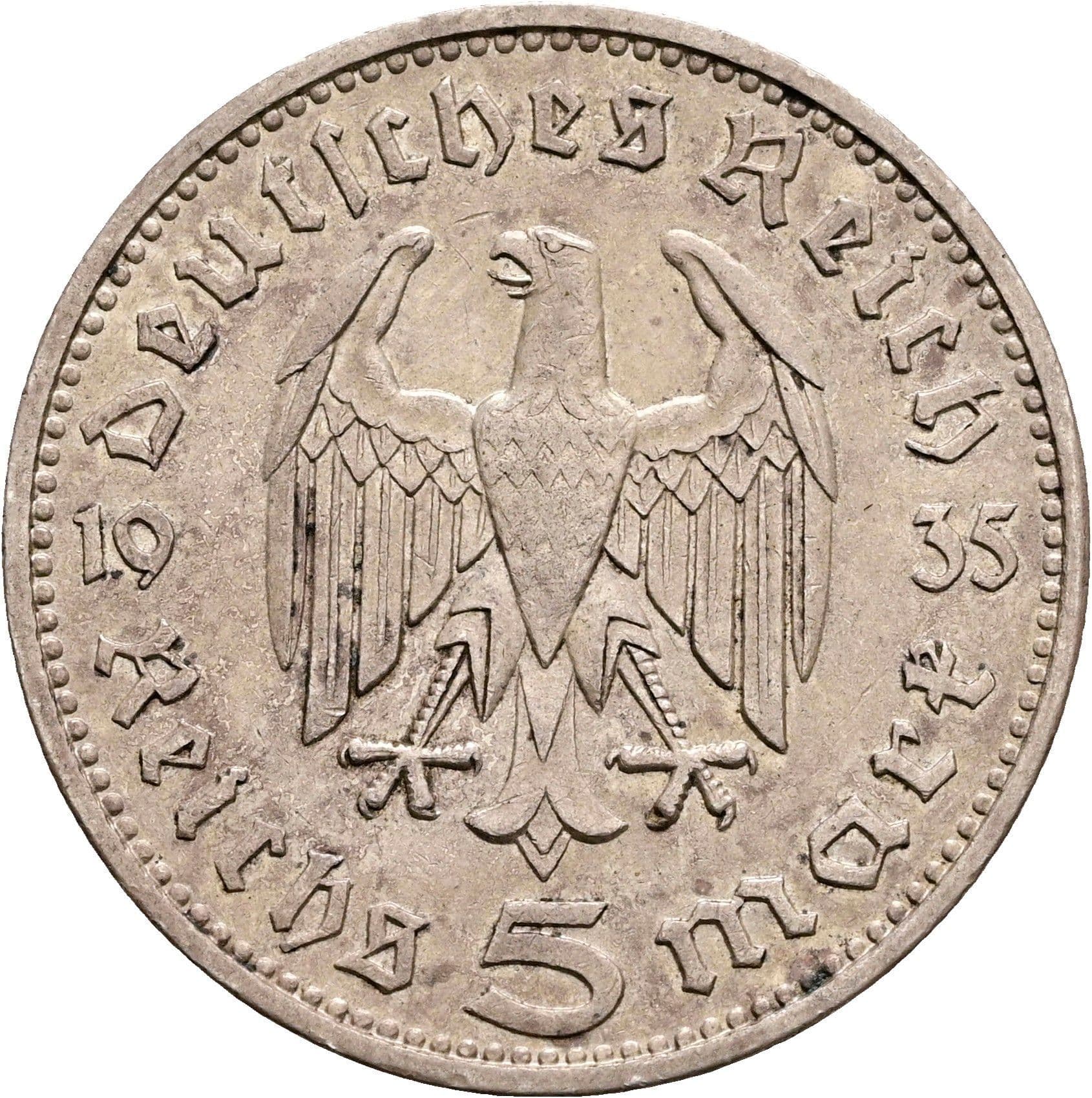 5 Reichsmark Berlin 1935 J – Rückseite